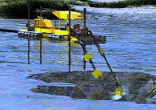 This dredge can pump up to 2000 feet away with the 8 inch discharge dredge tubing that has the capacity of up to 100 cubic yards of solids per hour.